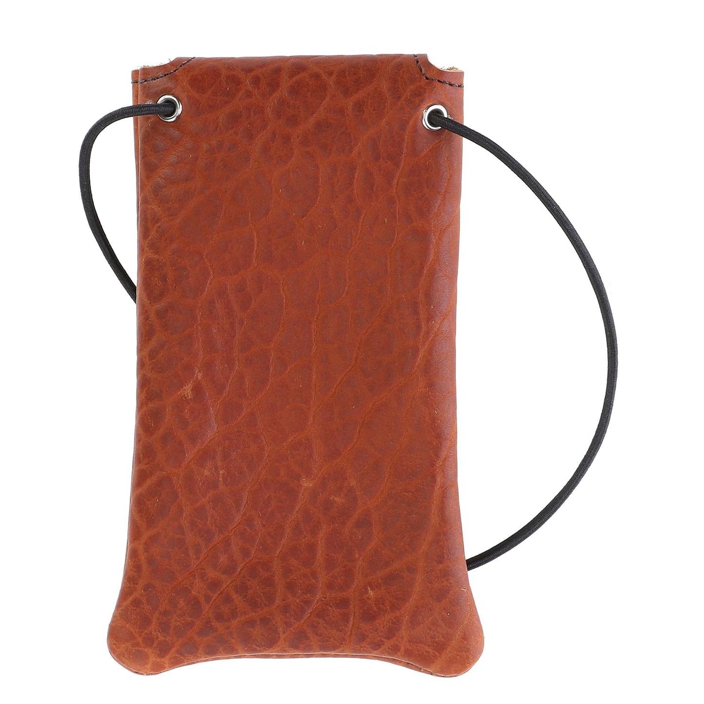 Boston Leather Textured Bison Leather Eyeglass Case with Neck String, Tuscan