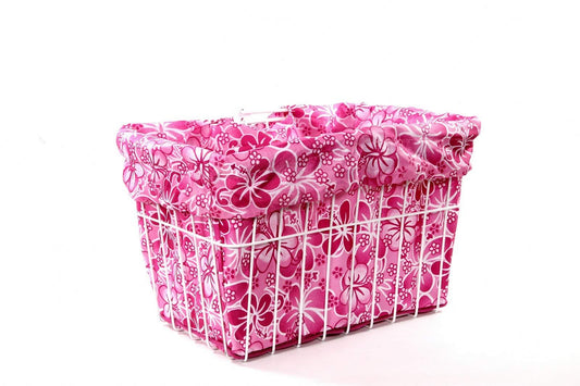 Cruiser Candy Bicycle Basket Liner Tote,Beach Cruiser Basket Cover, EBike Front Wire Or Wicker Bike Basket Fits Up to 15x12x10, Yoga Gym Beach Bag. Weatherproof Bike Bag (Pink Hawaiian)