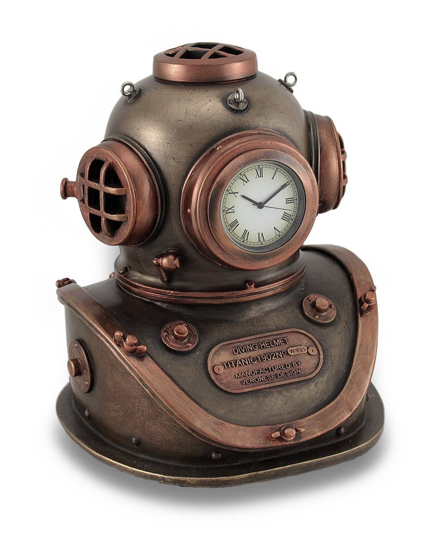 VERONESE Design 5 1/4 Inch Mark V Diving Bell Helmet Steampunk Home Decor Desk Clock