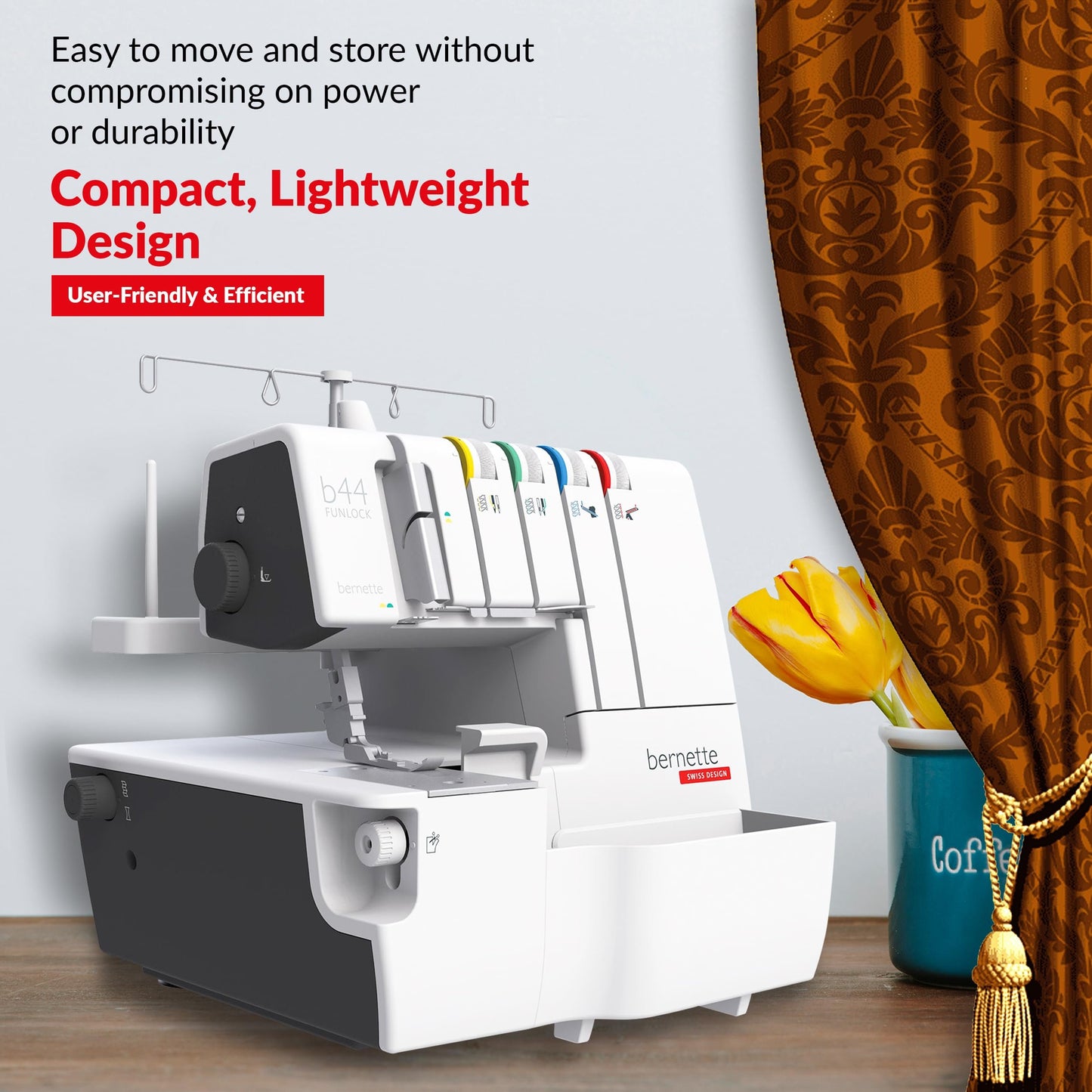 Bernette B44 Overlock Sewing Machine | Professional Serger with 2-3-4 Thread Options | Heavy-Duty Stitching | Includes Accessories Kit with Presser Feet, Needles, Threader, Extension Table