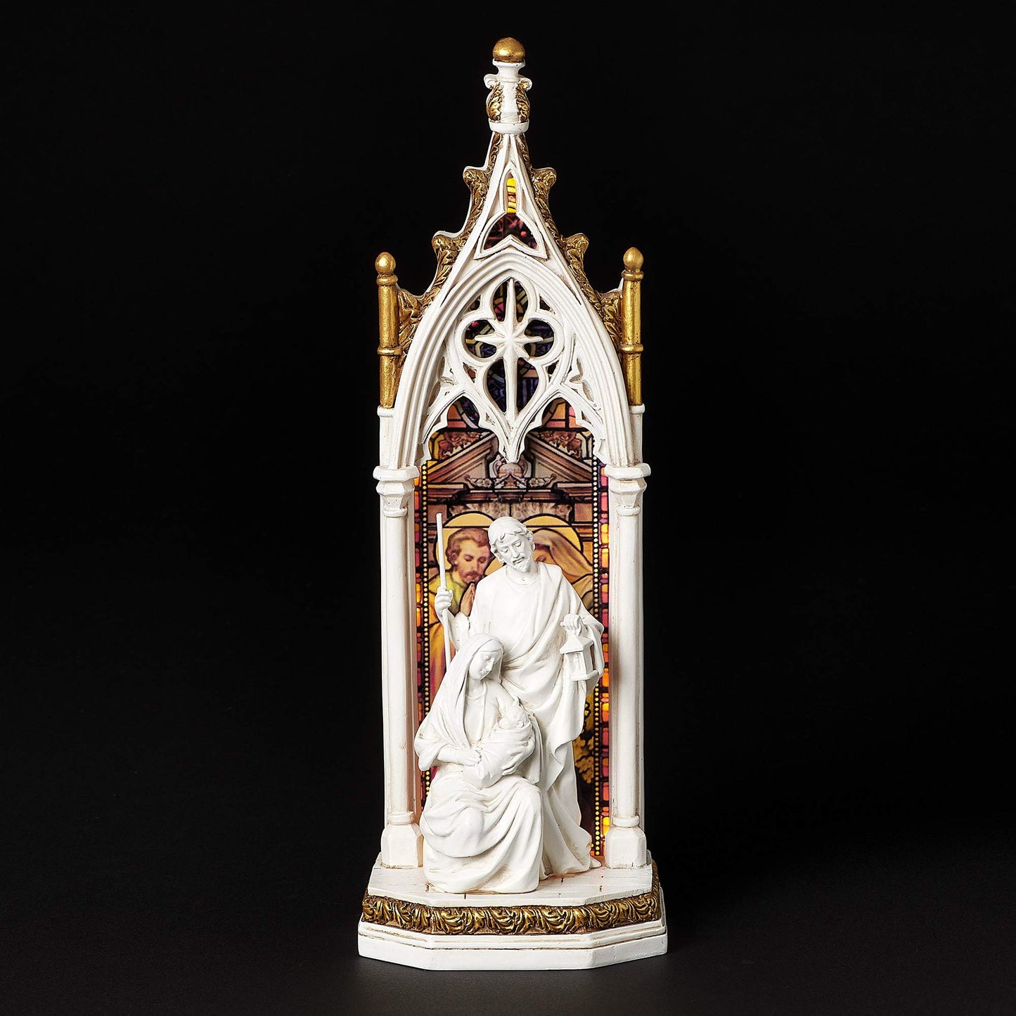 Joseph's Studio by Roman - Holy Family Window LED Figure, Renaissance Collection, 11.75" H, Resin and Stone, Religious Gift, Decoration, Battery Operated