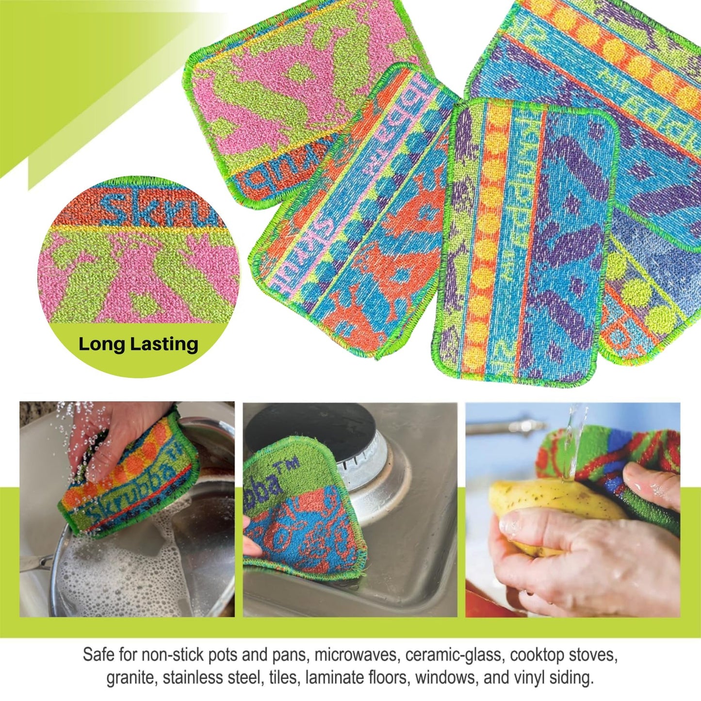 Wet-It Skrubba Non-Scratch Scouring Pads – Durable European Scrubby Sponges for Kitchen, Dishes, Pots, Pans, Glass, Ceramic & More – Multipurpose Cleaning Pads (Variety Pack)