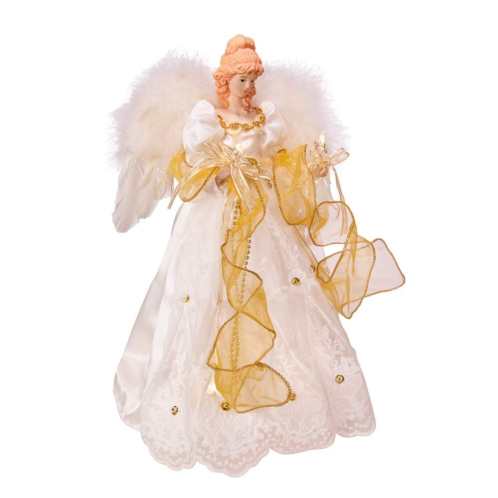 Kurt S. Adler Kurt Adler 14-Inch Battery-Operated Ivory and Gold LED Angel Treetop, White