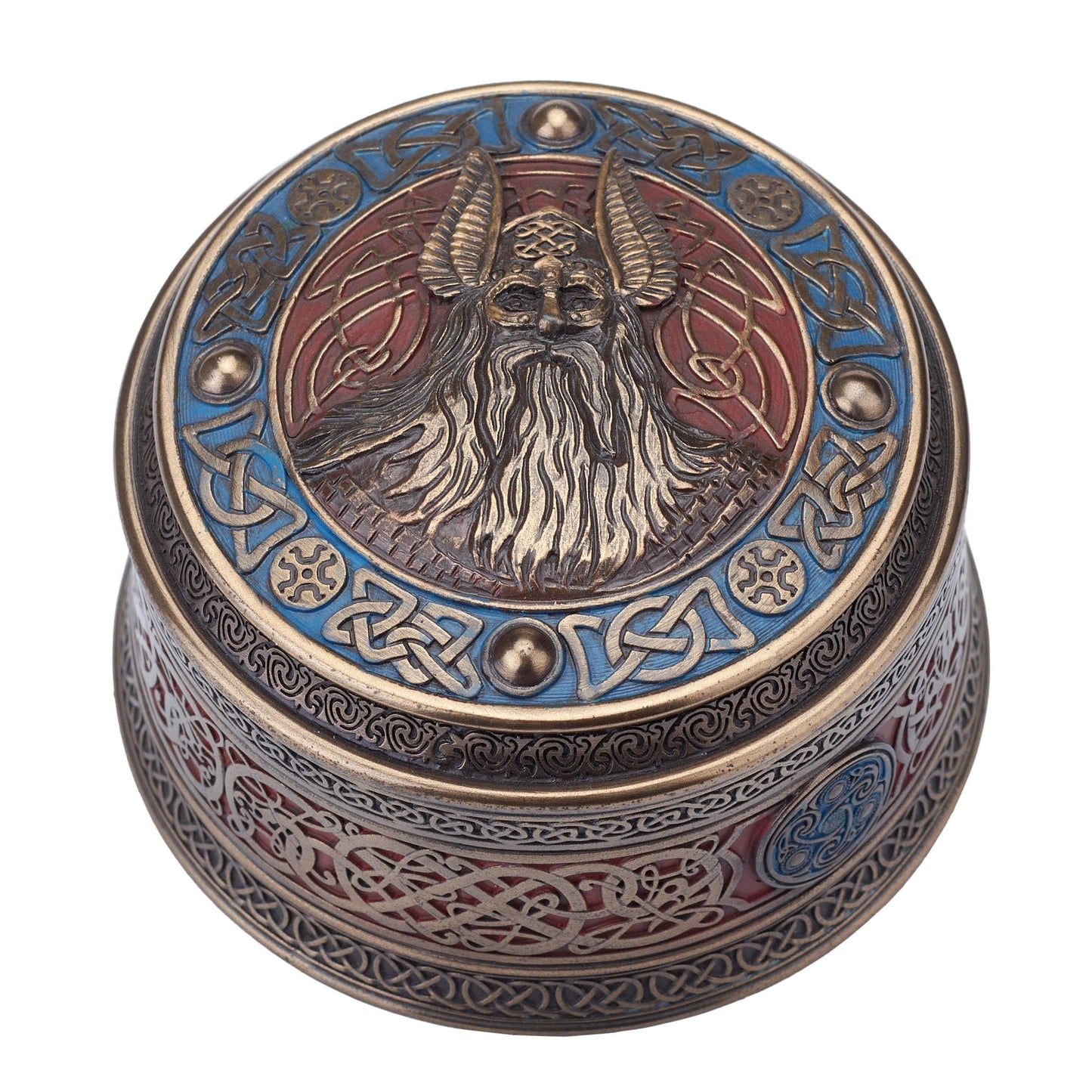 Veronese Norse God Odin Viking Round Stash Box Cold Cast Resin Bronze Finish Sculpture