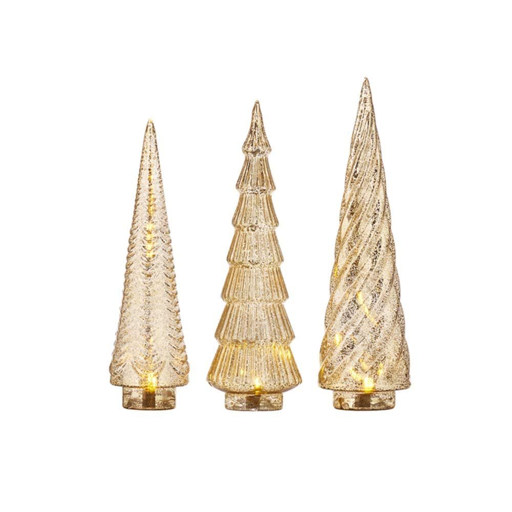 RAZ Imports 2021 Christmas Eve 14.25-inch Gold Mercury Glass Lighted Tree, Set of 3