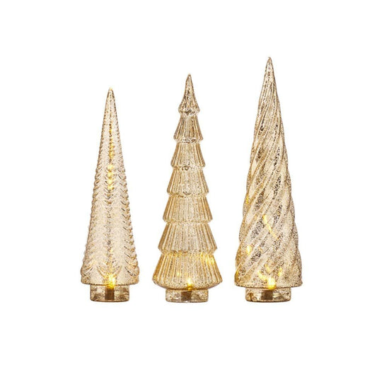 RAZ Imports 2021 Christmas Eve 14.25-inch Gold Mercury Glass Lighted Tree, Set of 3