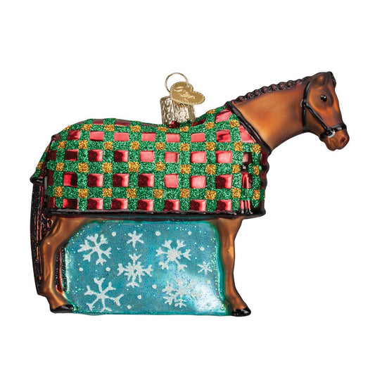Old World Christmas Horse with Wreath Glass Blown Ornament