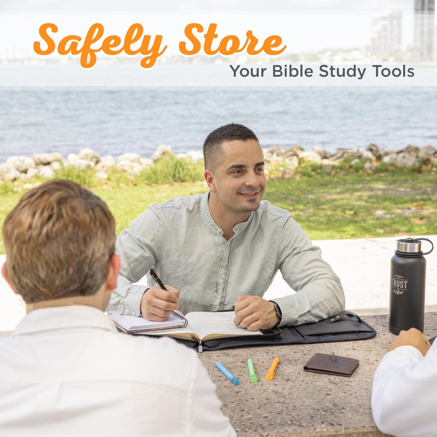 Christian Art Gifts Faith Badge Floral Women's Tri-Fold Organizer Bible Cover Zipper Closure, Teal Canvas, Large