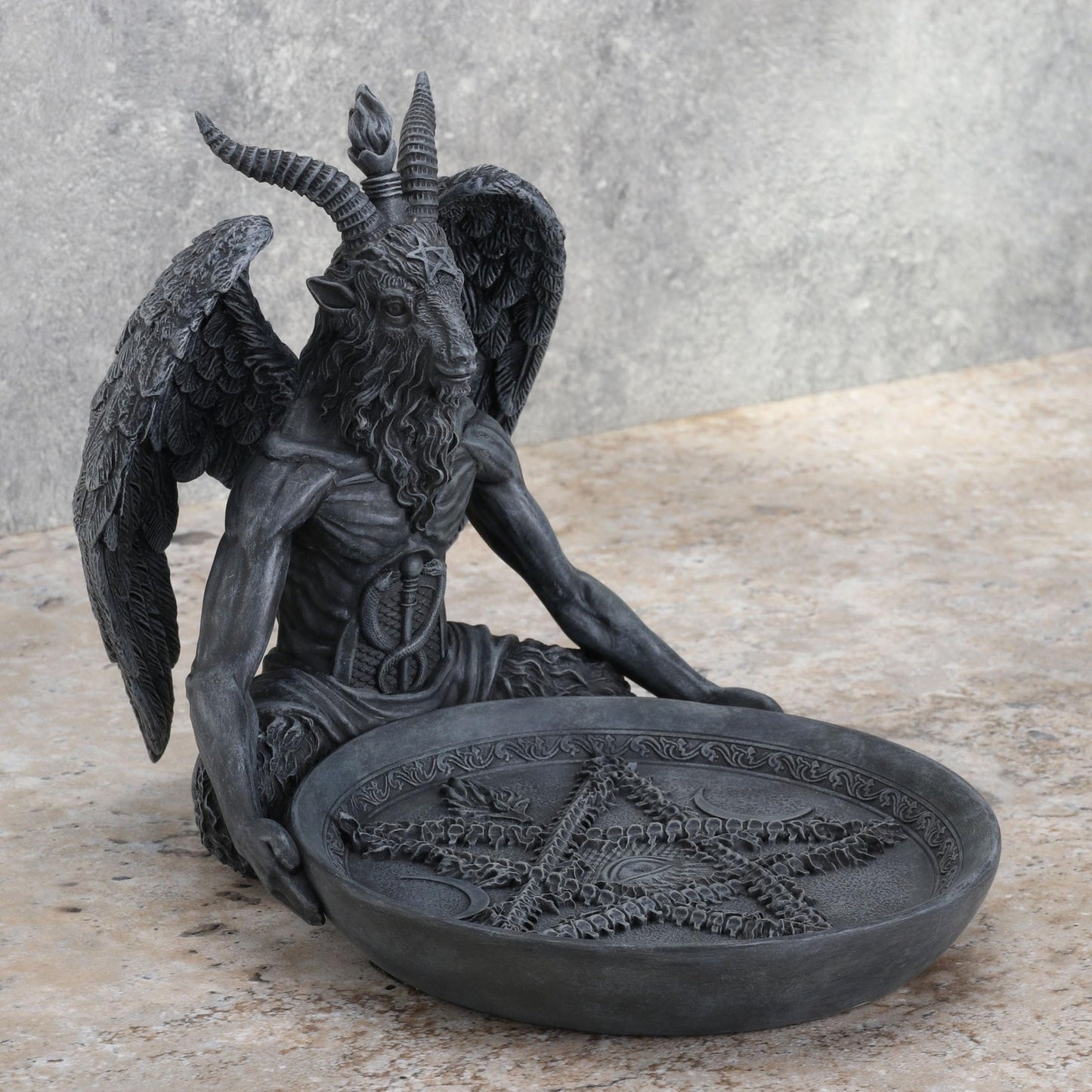 Veronese Design 5 3/4 Inch Baphomet Altar Offering Dish Stone Finish Resin Figurine