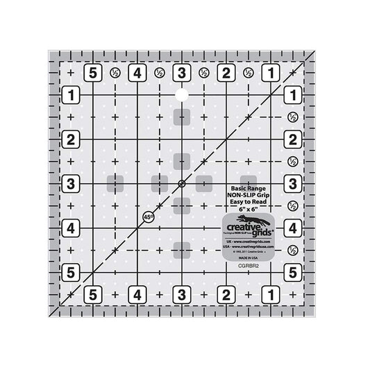 Creative Grids Basic Range 6in x 6in Square Quilt Ruler – CGRBR2 – Made in USA, Non-Slip Grip Acrylic Quilting, Sewing, Crafting, Patchwork Ruler for Measuring & Cutting Fabric