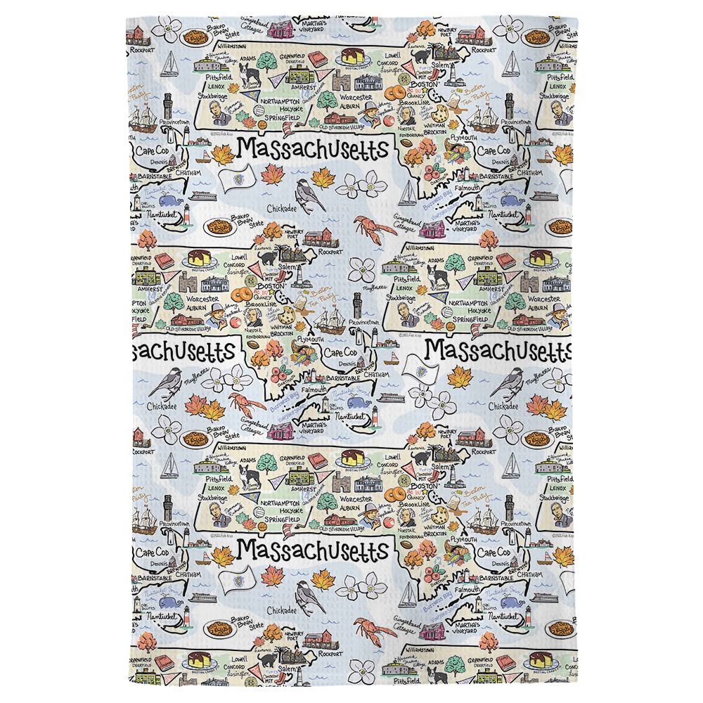 Fish Kiss 16"x24" Map Towel is 100% Microfiber Waffle Weave Help You Explore in Detail – Our Super Absorbent & Soft, Machine Washable State Map Towel is Stain & Wrinkle Resistant