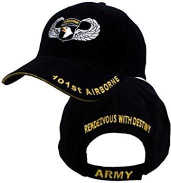 US Army Caps 101st Airborne with Jump Wings, Black, Adjustable