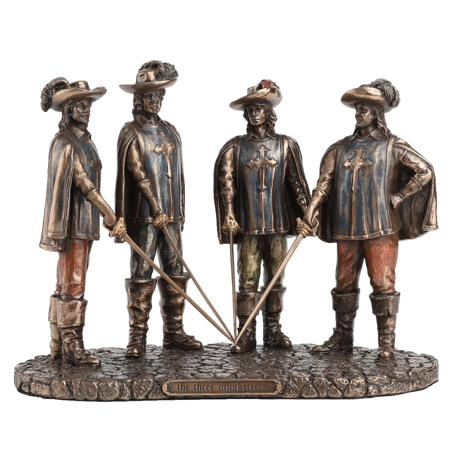 Veronese Design 7 7/8 Inch The Musketeers and D'artagnan All for One One for All Cold Cast Resin Bronze Finished Statue