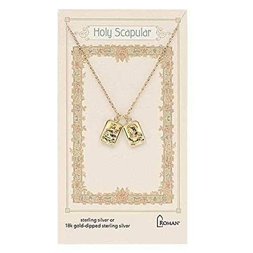 Roman Double Holy Scapular Sterling Silver Gold Necklace 18 Inches Long