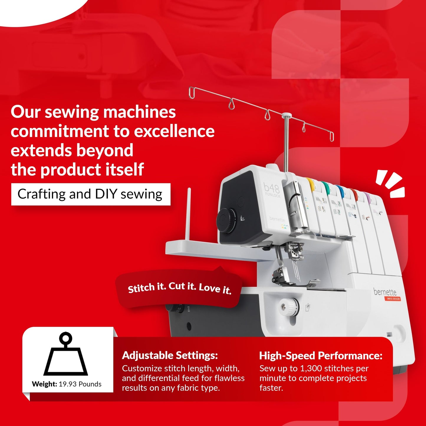 Bernette B44 Overlock Sewing Machine | Professional Serger with 2-3-4 Thread Options | Heavy-Duty Stitching | Includes Accessories Kit with Presser Feet, Needles, Threader, Extension Table