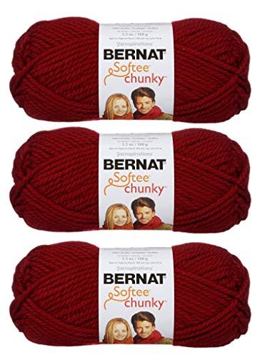 Bernat Softee Chunky 3-Pack Yarn - (6) Gauge 100% Acrylic - 3.5 oz -Wine - Machine Wash & Dry