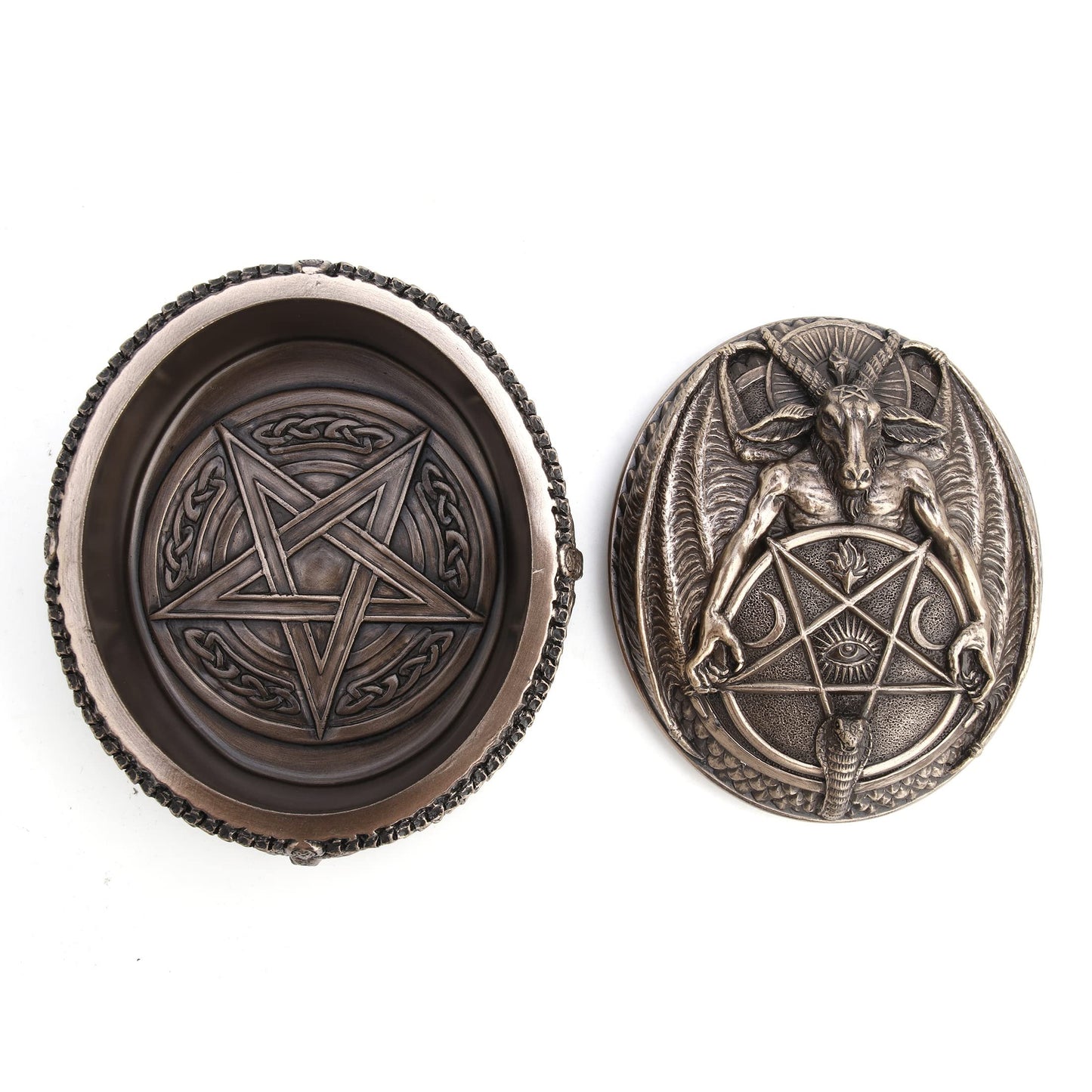 Veronese Design 5 1/4 Inch Wiccan Pentagram Baphomet Oval Shaped Trinket Box Resin Sculpture Bronze Finish