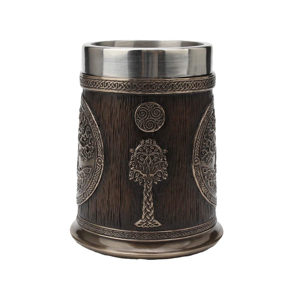 Veronese Design 20 fl oz Norse World Tree Yggdrasil Stein Tanker Cold Cast Resin Antique Bronze Finish