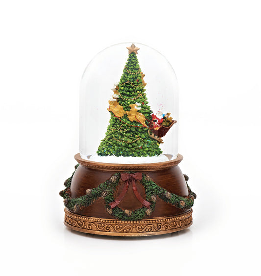 Santa Rotating Around Christmas Tree Musical Snowglobe Glitterdome 120mm 7.75 Inch