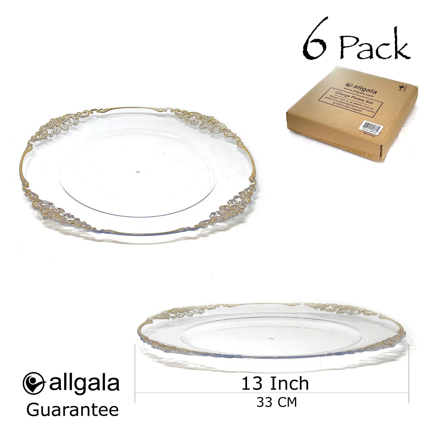 allgala Heavy Quality Round Charger Plates - Elegant Gold Chargers for Dinner Plates