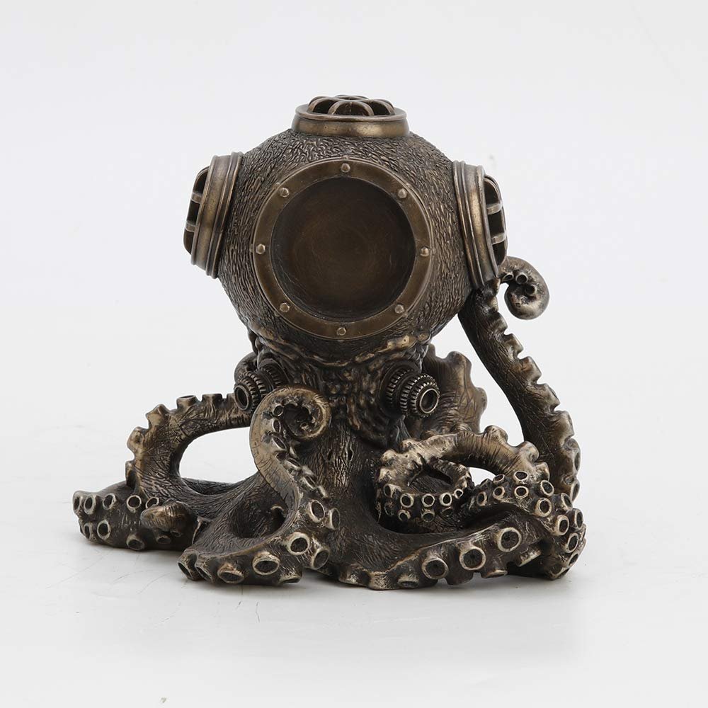 Veronese Design 5.2 Inch Steampunk Octopus Diving Bell Clock Men's Gift Cold Cast Bronzed Resin Statue
