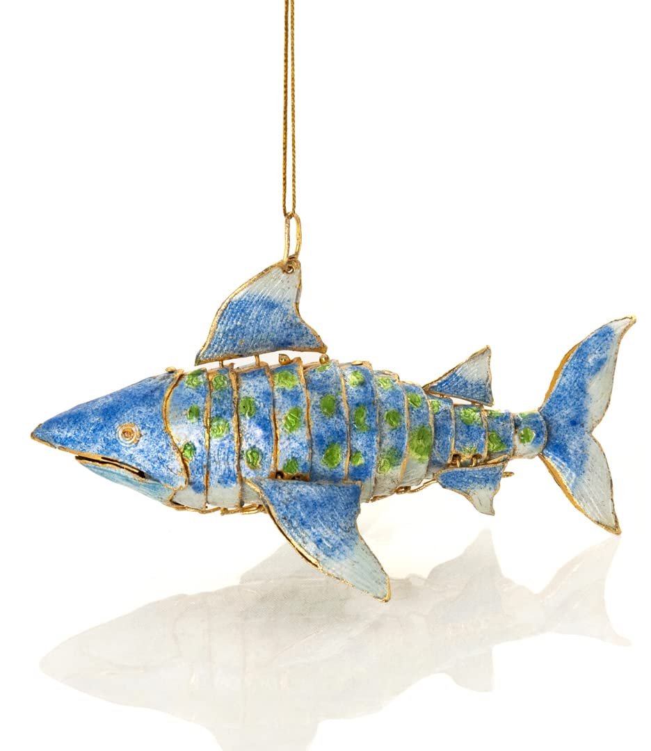 Value Arts Handmade Articulated Cloisonne Blue Shark Ornament