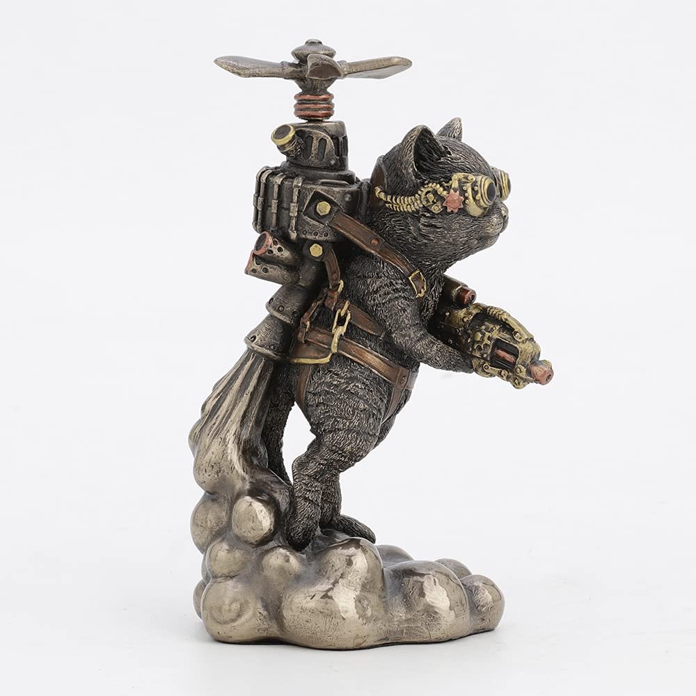 Veronese Design 5 1/2 Inch Tall Steampunk Cat Propeller Animal Collecitble Figurine Cold Cast Bronzed Resin Statue