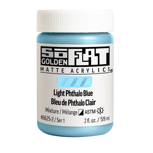 SoFlat Matte Acrylics by GOLDEN, Light Phthalo Blue, 2 fl. oz. Jar, Professional Acrylic Paint, Semi-Opaque