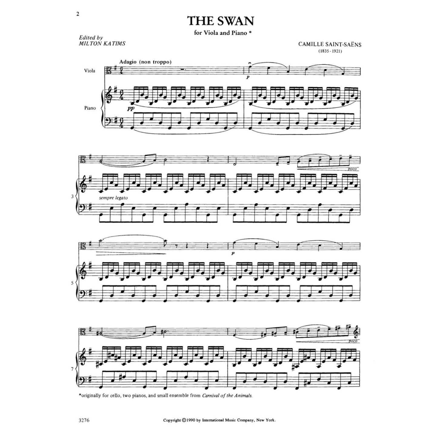 Saint-Saens, Camille - The Swan(from Carnival of the Animals) For Viola and Piano Edited by Milton Katims Published by I [Sheet music] [Sheet music] [Sheet music] [Sheet music] [Sheet music] [Sheet music] [Sheet music] [Sheet music] [Sheet music]
