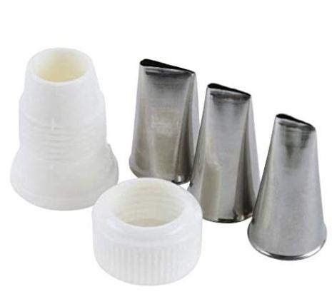 Ateco 4-Piece Stainless Steel Rose Piping Tip Set: standard coupler + 101 tube + 102 tube + 104 tube