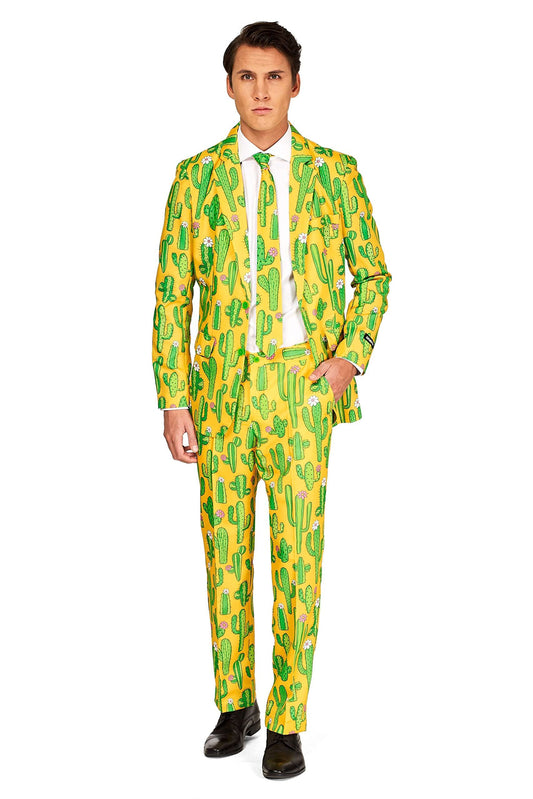 Suitmeister Men's Funny Suit - Cannabis Weed Print Outfit Slim Fit - Green