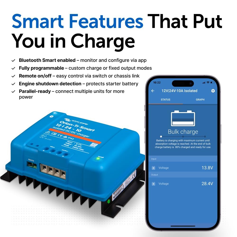Victron Energy Orion-Tr Smart DC to DC Charger (Bluetooth) - 12/24-Volt 10 amp 240-Watt - Battery Charger for Dual Battery Systems - Isolated