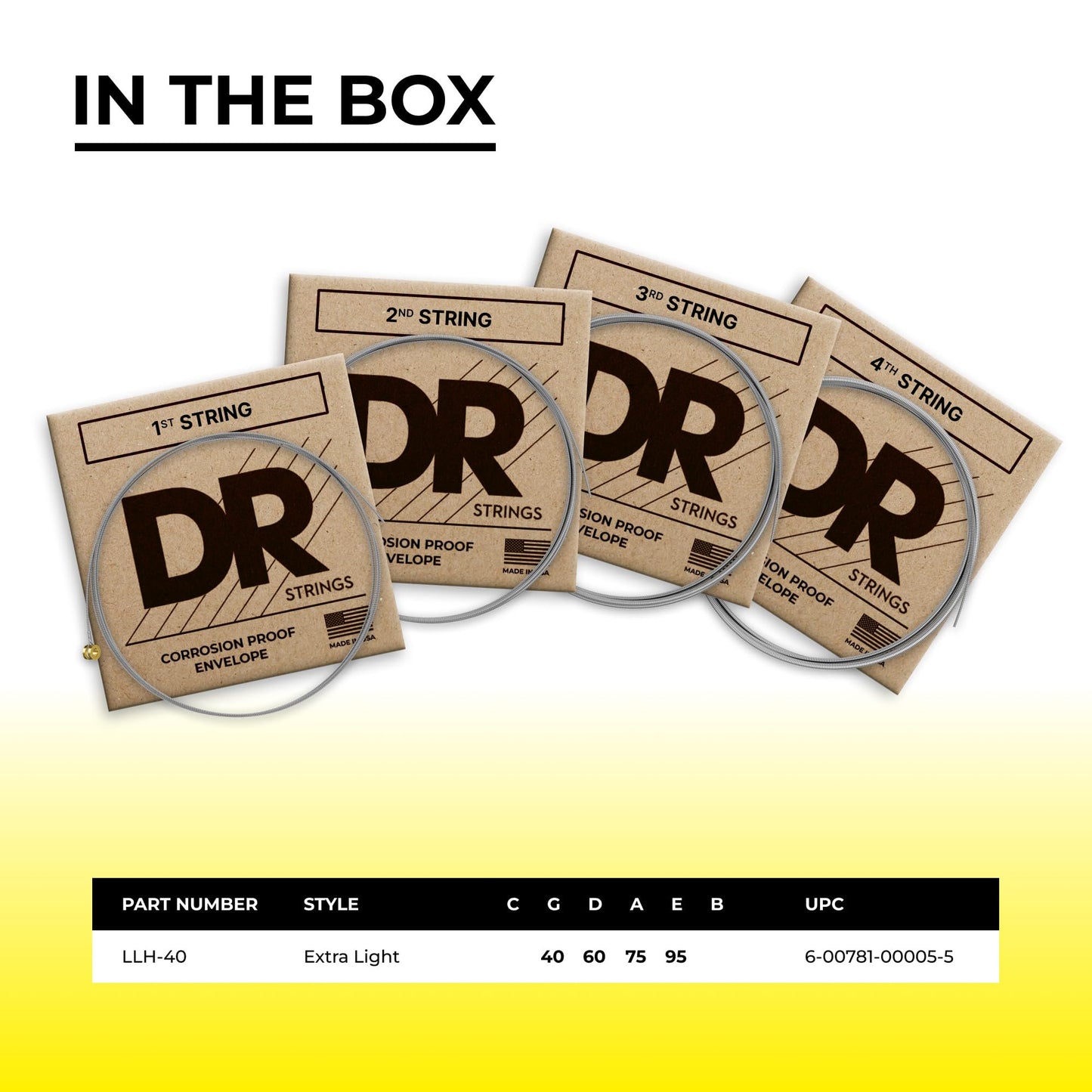 DR Strings Lo Rider LLH-40 Lite-Lite Stainless Steel 4-String Bass Strings