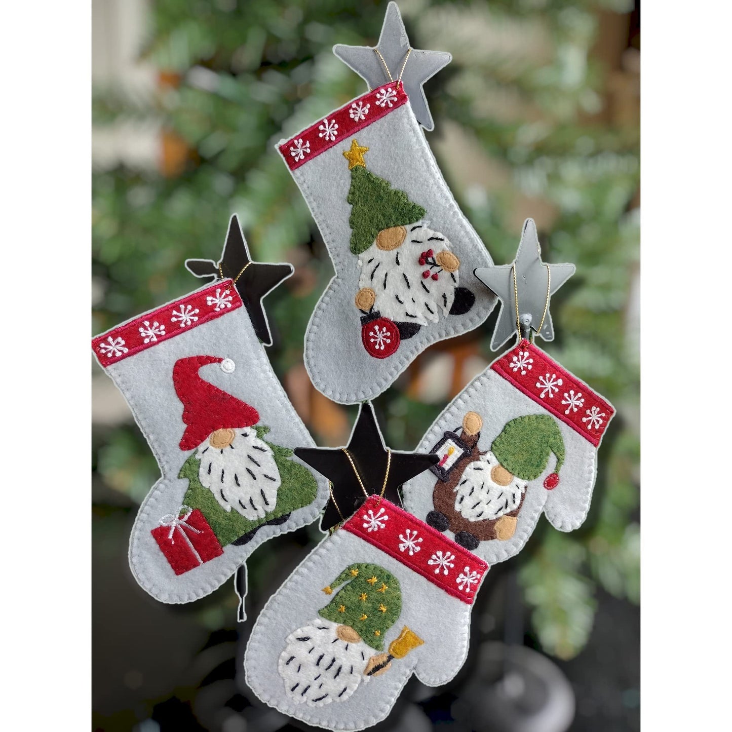 Rachel's Of Greenfield Christmas Crafts, Christmas Gnomes Ornament kit, Felt kit, DIY Ornament Kit, Complete Craft Kit, White,Green,Red,Silver