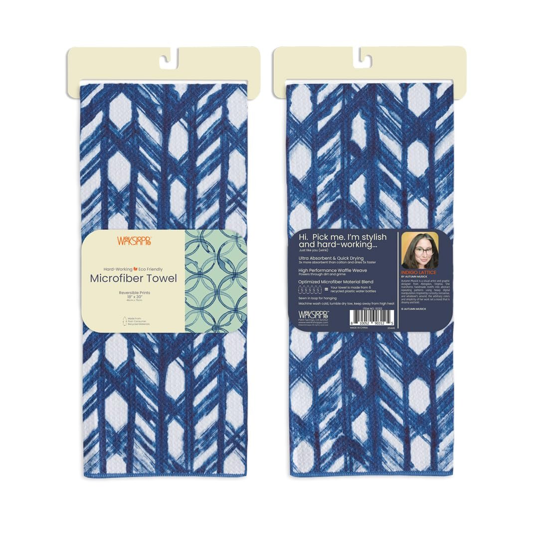 WerkShoppe Indigo Lattice Decorative Kitchen Towel - Waffle Weave Microfiber