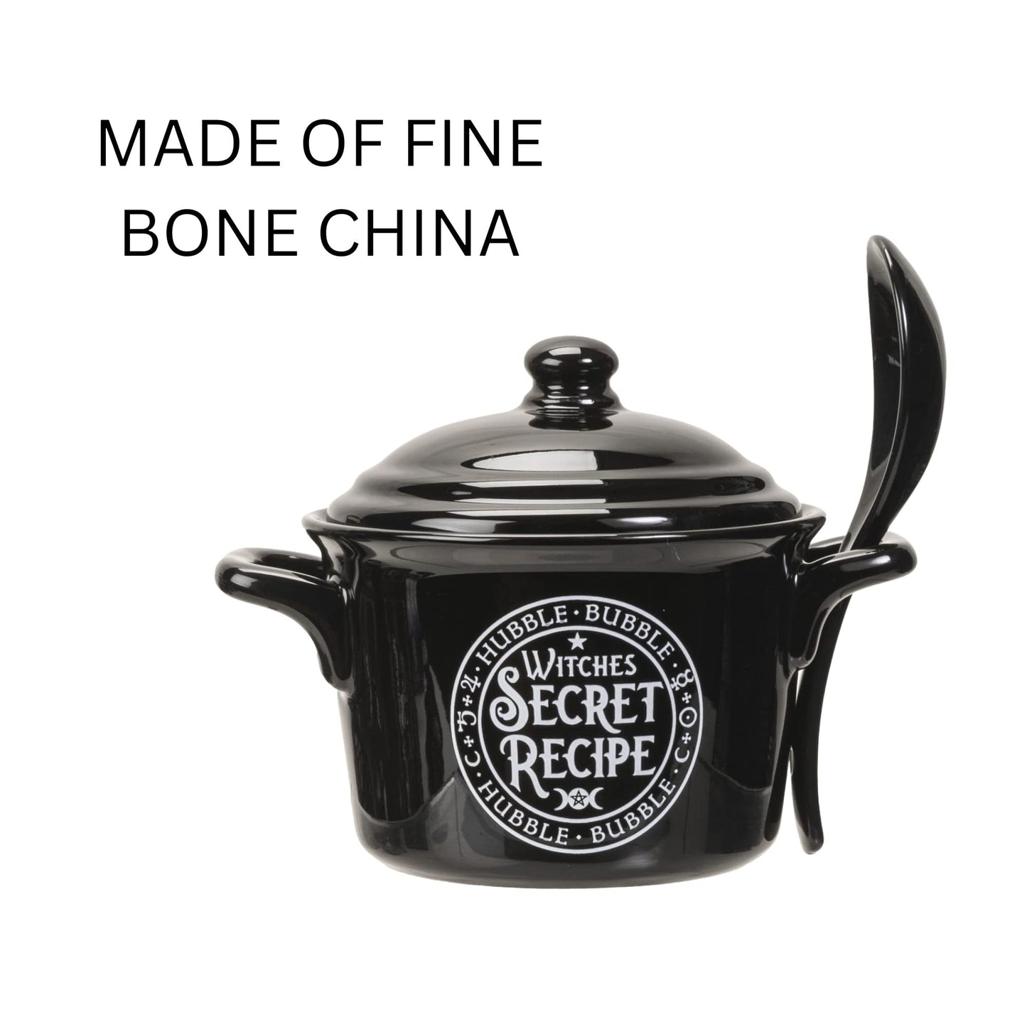 Pacific Giftware Witches Secret Recipe Serving Pot with Spoon, Ceramic Bowl for Soup Dishes, Approximately 4.72 Inches X 5.91Inches, 14 FL OZ