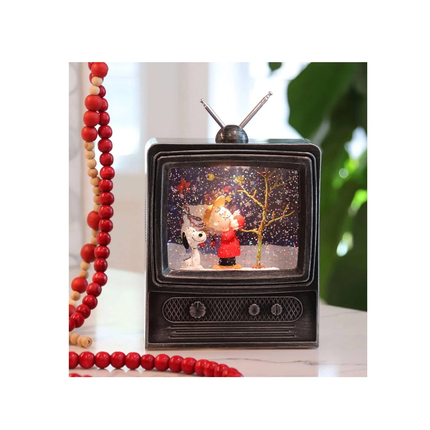 Roman 9" Black and White Snoopy TV Swirl LED Christmas Tabletop Decor