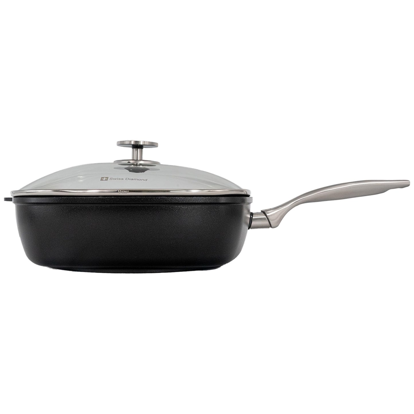 Swiss Diamond Nonstick Hybrid Ceramic and Diamond-Infused Square Saute Pan With Glass Lid, Dou Ceramic, Dishwasher & Oven Safe Up To 500 °F, 11 x 11-Inches