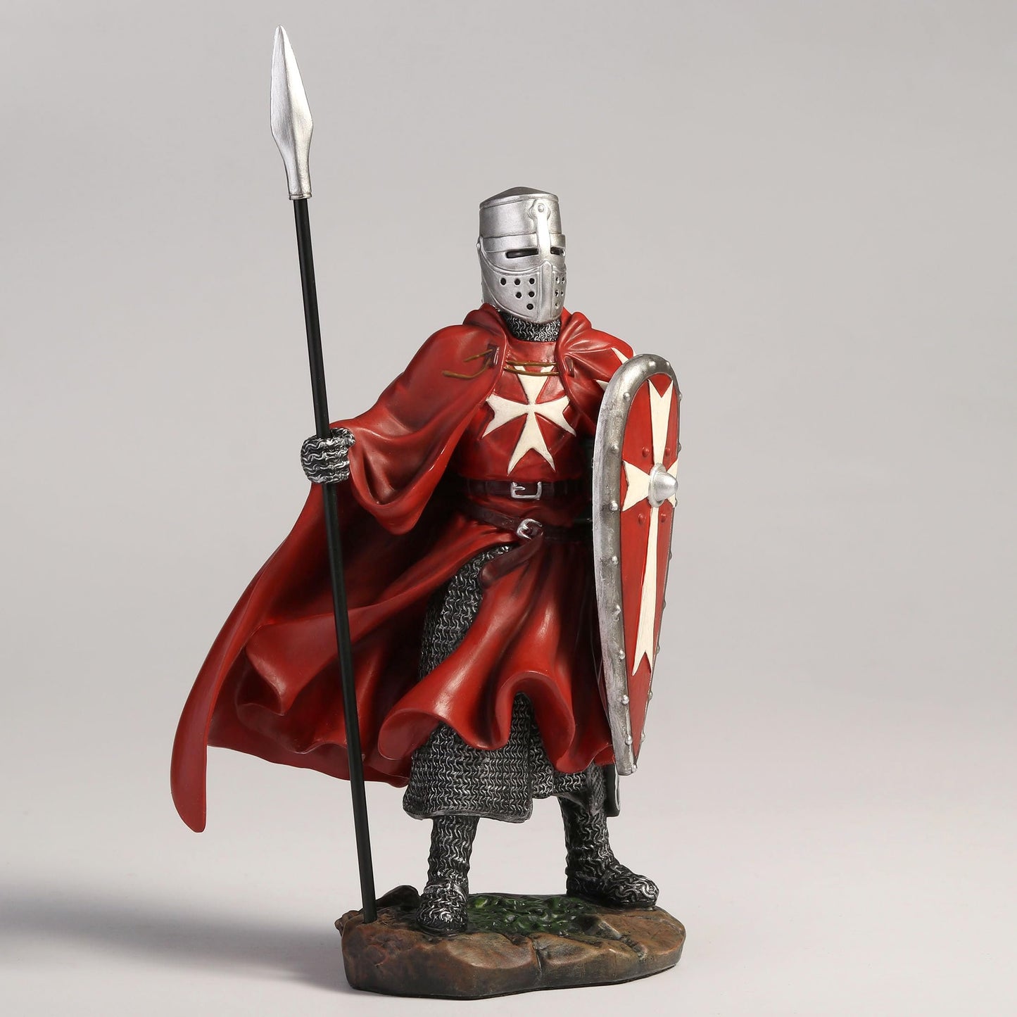 Veronese Design 7 3/4 Inch Maltese Knights Hosipitaller Templar Spear and Shield Hand Painted Polystone Home Decor Statue Collectibles