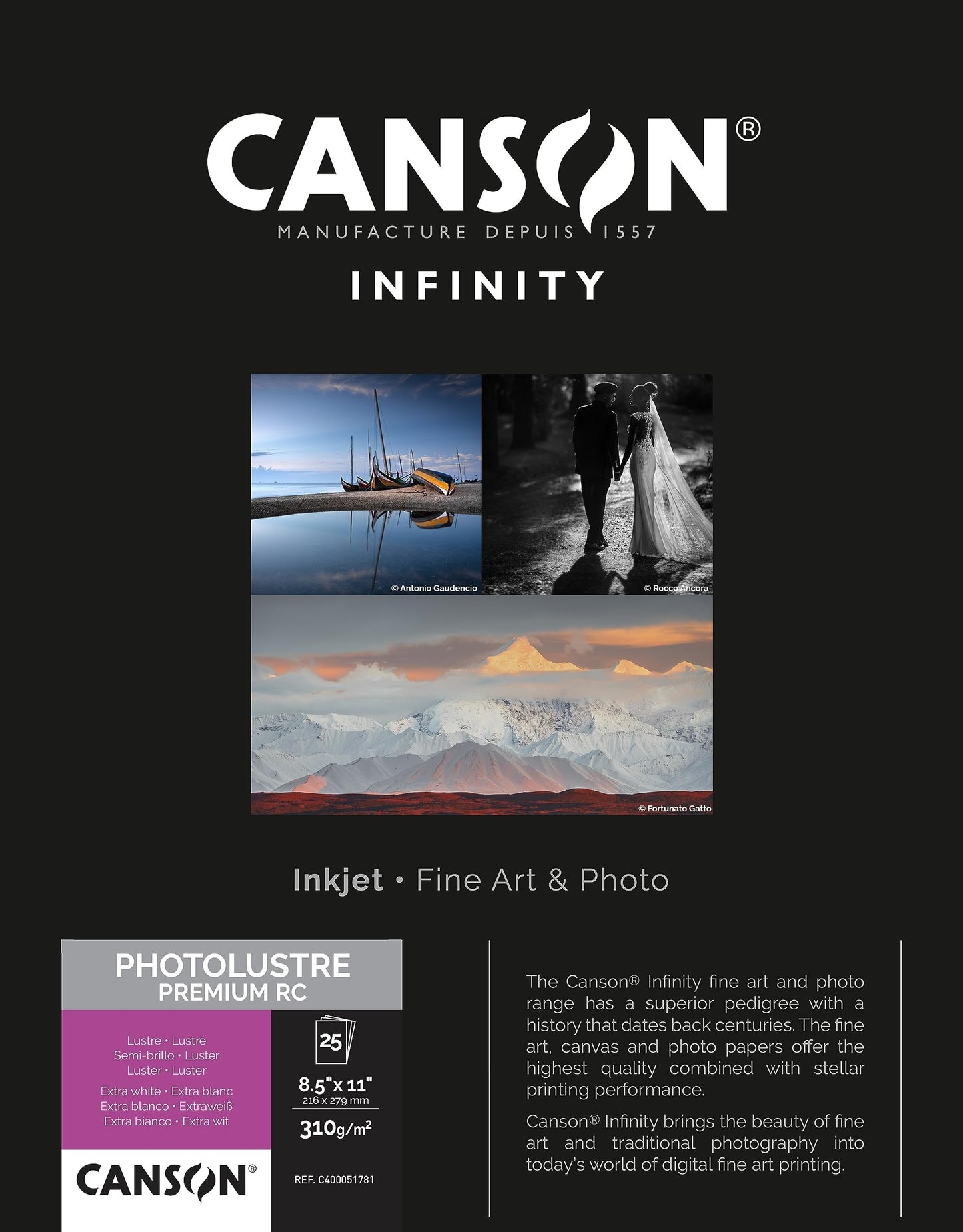 Canson Infinity Photo Lustre Premium Photographic Paper for Black and White, and Color Reproductions, 310 Grams, 8.5 x 11 Inch, 25 Sheets