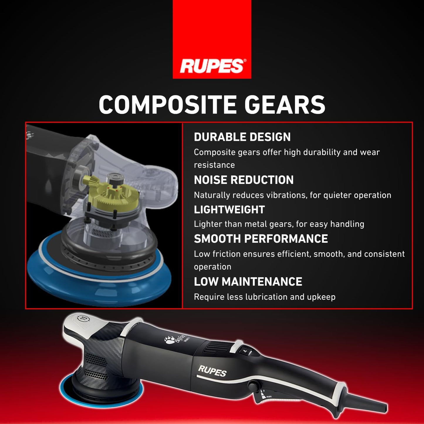 RUPES LHR15V for Bigfoot Mark V Random Orbital Polisher - Additional Accessories Included - Bigfoot Silver Tools Bag Included - Reduced Noise & Vibrations - Provides Optimal Balance