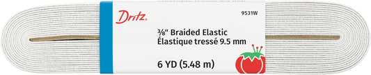 Dritz 9531W Braided Elastic, 3/8-Inch x 6-Yard, White