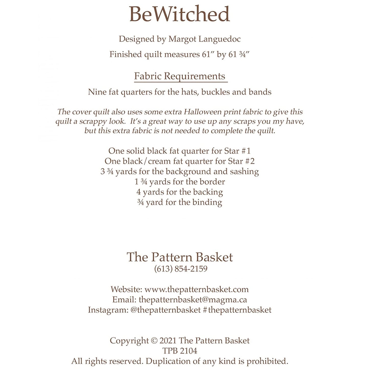 Bewitched Quilt Pattern by The Pattern Basket TPB2104