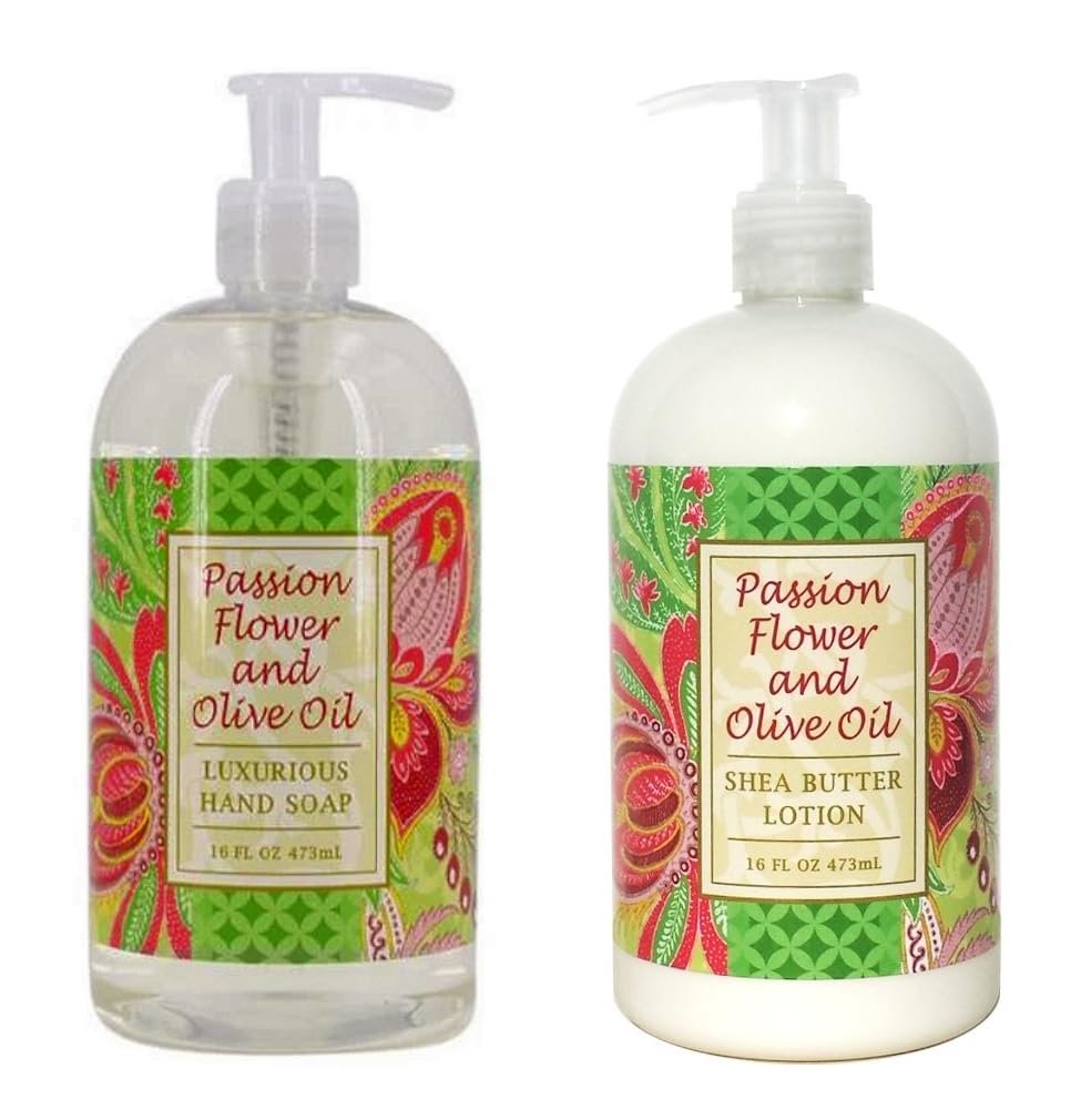 Greenwich Bay Liquid Hand Soap & Lotion Combo with Shea Butter - Botanical Collection - Beautiful Packaging - 16 Ounce Each Bottle (Passion Flower)