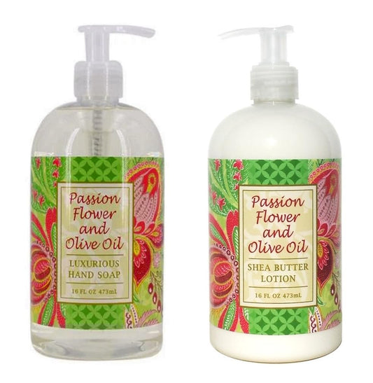 Greenwich Bay Liquid Hand Soap & Lotion Combo with Shea Butter - Botanical Collection - Beautiful Packaging - 16 Ounce Each Bottle (Passion Flower)
