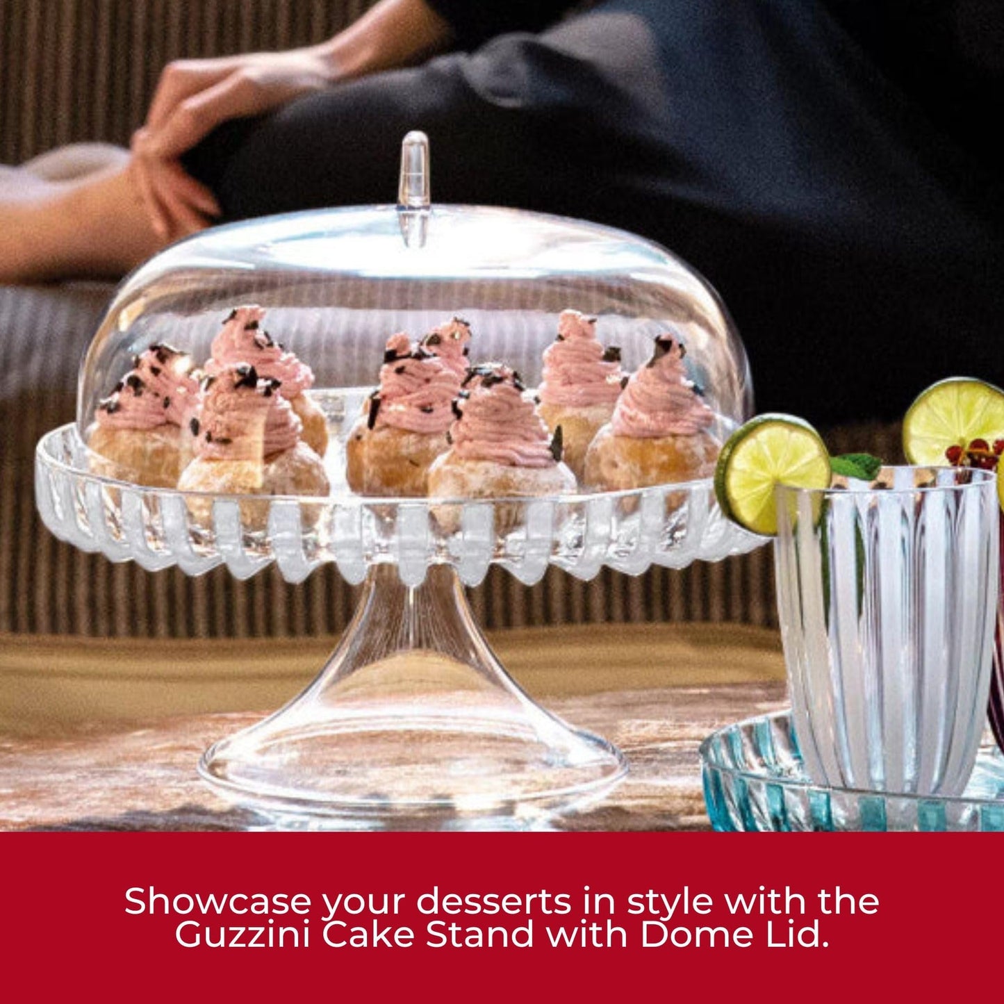 Guzzini Dolcevita 12" Footed Cake Stand with Dome Lid - Turquoise, Multi - Purpose Use for Dessert Table, Cupcake Stand, Cake Display, BPA-Free Display Stand for Parties, Weddings, Kitchen