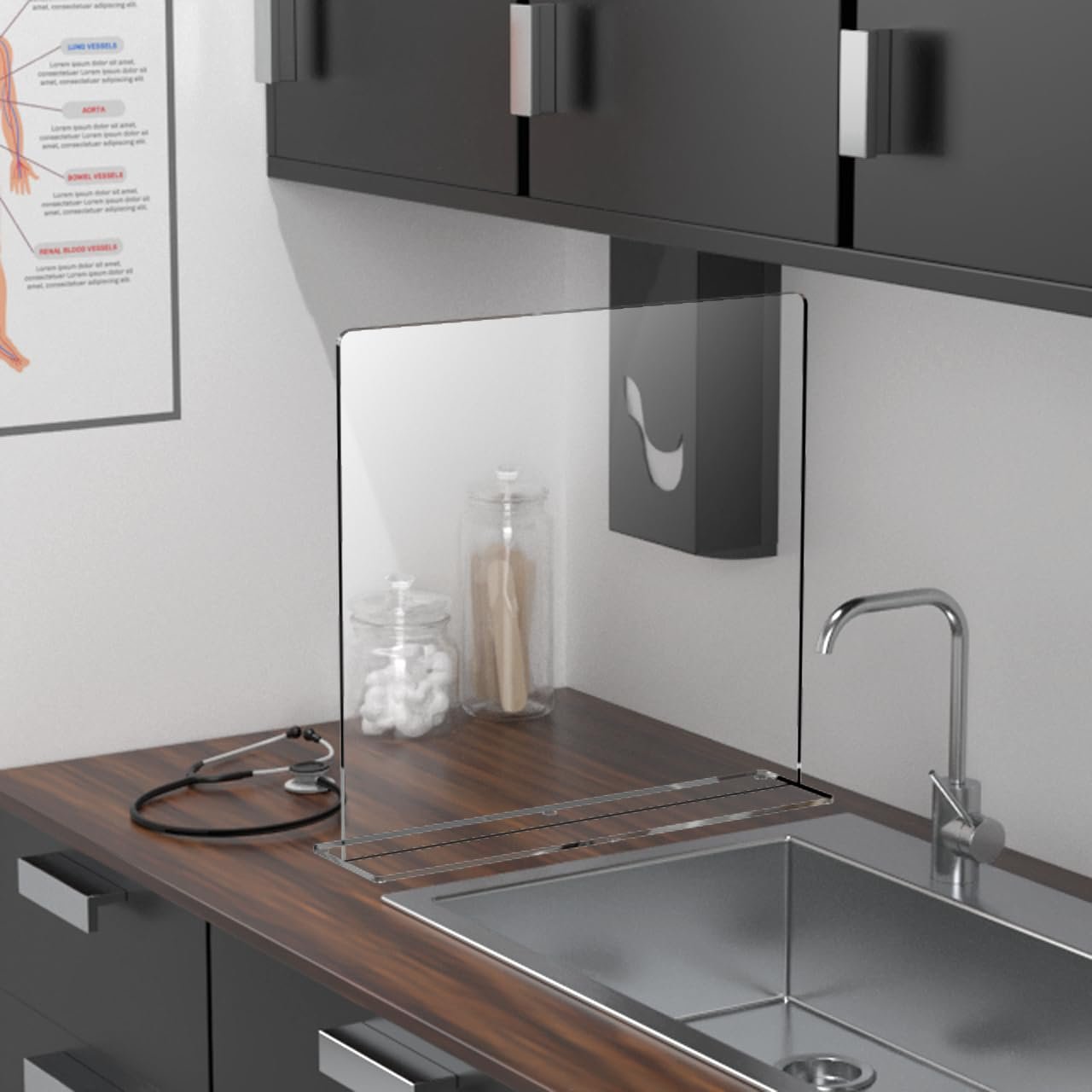 Clear Acrylic Large Sink Splash Guard Freestanding Panel Barrier One Piece No Assembly Protective Shield for Medical Complexes Schools Workspaces and Restaurants 19" x 18" by Marketing Holders