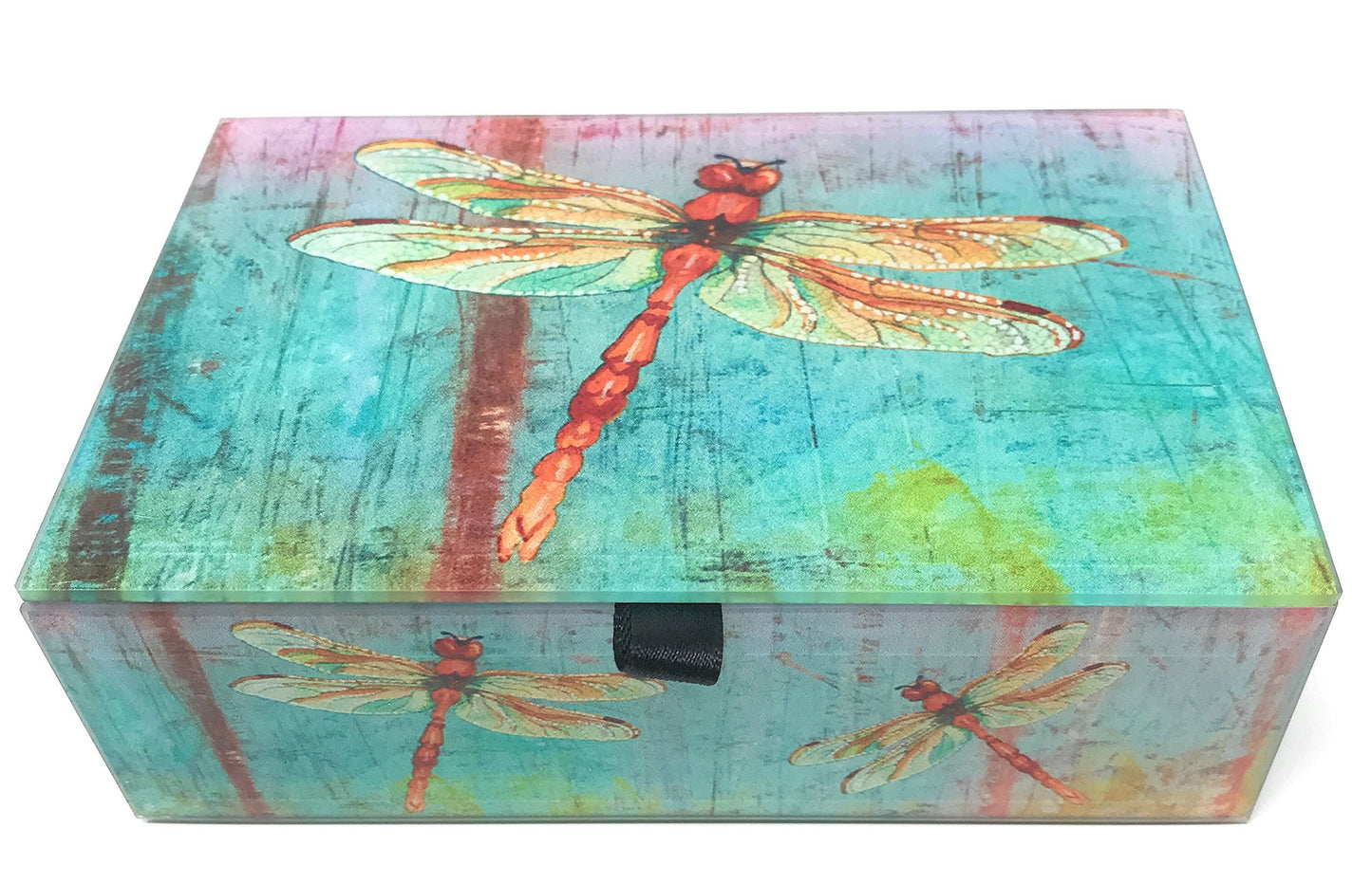 Glass Keepsake Jewelry Box (Watercolor Dragonfly)