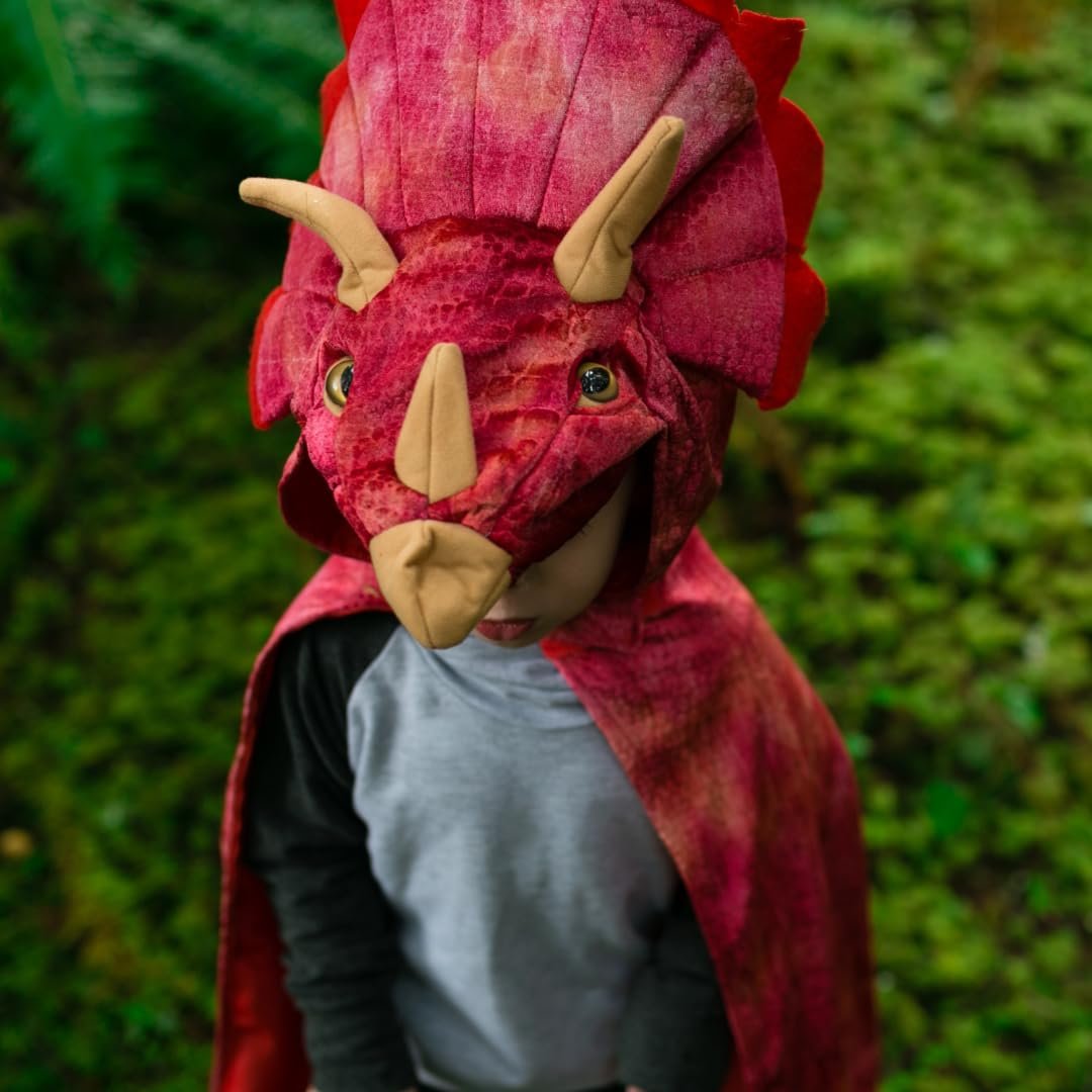 Great Pretenders Triceratops Hooded Cape for Kids, Size 4-5 | Dinosaur Costume for Imaginative Play