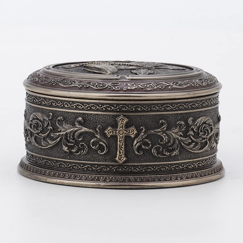 Veronese Design 2 1/2 Inch Tall Praying Hand Oval Shape Trinket Box Cold Cast Bronzed Resin Sculpture Religious Decor Figurine